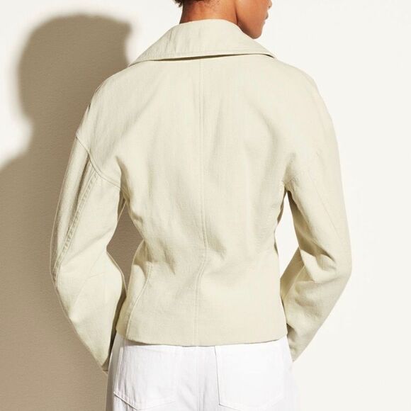 Vince Cinched Waist Jacket‎ Light Green 100% Cotton Button Closure Women Size 4 - Picture 2 of 9